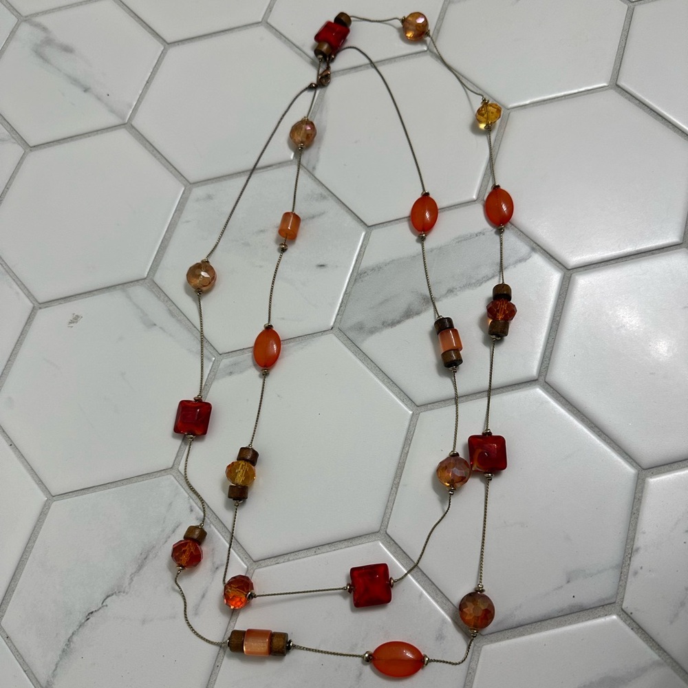💥 3 for $10 💜 Necklace with Amber and Orange Accents 58”